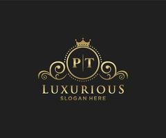 Initial PT Letter Royal Luxury Logo template in vector art for Restaurant, Royalty, Boutique, Cafe, Hotel, Heraldic, Jewelry, Fashion and other vector illustration.