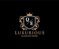 Initial QE Letter Royal Luxury Logo template in vector art for Restaurant, Royalty, Boutique, Cafe, Hotel, Heraldic, Jewelry, Fashion and other vector illustration.