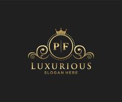 Initial PF Letter Royal Luxury Logo template in vector art for Restaurant, Royalty, Boutique, Cafe, Hotel, Heraldic, Jewelry, Fashion and other vector illustration.