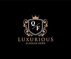 Initial QF Letter Royal Luxury Logo template in vector art for Restaurant, Royalty, Boutique, Cafe, Hotel, Heraldic, Jewelry, Fashion and other vector illustration.