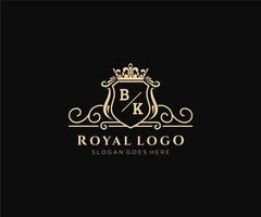 Initial BK Letter Luxurious Brand Logo Template, for Restaurant, Royalty, Boutique, Cafe, Hotel, Heraldic, Jewelry, Fashion and other vector illustration.