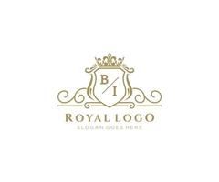 Initial BI Letter Luxurious Brand Logo Template, for Restaurant, Royalty, Boutique, Cafe, Hotel, Heraldic, Jewelry, Fashion and other vector illustration.