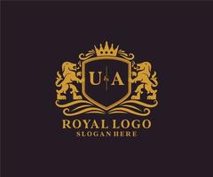 plantilla de logotipo de lujo real de león de letra ua inicial en arte vectorial para restaurante, realeza, boutique, cafetería, hotel, heráldica, joyería, moda y otras ilustraciones vectoriales. vector