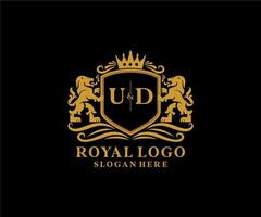 Initial UD Letter Lion Royal Luxury Logo template in vector art for Restaurant, Royalty, Boutique, Cafe, Hotel, Heraldic, Jewelry, Fashion and other vector illustration.