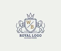 Initial WB Letter Lion Royal Luxury Logo template in vector art for Restaurant, Royalty, Boutique, Cafe, Hotel, Heraldic, Jewelry, Fashion and other vector illustration.