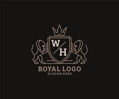 plantilla inicial de logotipo de lujo real de león con letra wh en arte vectorial para restaurante, realeza, boutique, cafetería, hotel, heráldica, joyería, moda y otras ilustraciones vectoriales. vector