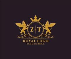 Initial ZT Letter Lion Royal Luxury Heraldic,Crest Logo template in vector art for Restaurant, Royalty, Boutique, Cafe, Hotel, Heraldic, Jewelry, Fashion and other vector illustration.