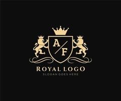 Initial AF Letter Lion Royal Luxury Heraldic,Crest Logo template in vector art for Restaurant, Royalty, Boutique, Cafe, Hotel, Heraldic, Jewelry, Fashion and other vector illustration.