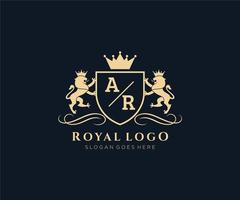 Initial AR Letter Lion Royal Luxury Heraldic,Crest Logo template in vector art for Restaurant, Royalty, Boutique, Cafe, Hotel, Heraldic, Jewelry, Fashion and other vector illustration.