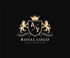 Initial AY Letter Lion Royal Luxury Heraldic,Crest Logo template in vector art for Restaurant, Royalty, Boutique, Cafe, Hotel, Heraldic, Jewelry, Fashion and other vector illustration.