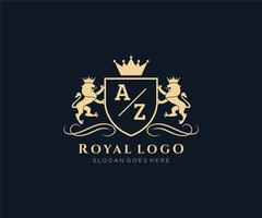 Initial AZ Letter Lion Royal Luxury Heraldic,Crest Logo template in vector art for Restaurant, Royalty, Boutique, Cafe, Hotel, Heraldic, Jewelry, Fashion and other vector illustration.