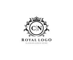 Initial CN Letter Luxurious Brand Logo Template, for Restaurant, Royalty, Boutique, Cafe, Hotel, Heraldic, Jewelry, Fashion and other vector illustration.