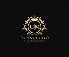 Initial CM Letter Luxurious Brand Logo Template, for Restaurant, Royalty, Boutique, Cafe, Hotel, Heraldic, Jewelry, Fashion and other vector illustration.