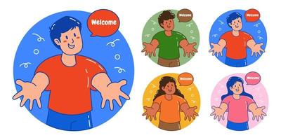 people with friendly gestures welcome someone vector