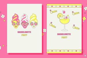 Bridal shower invitation cards in retro groovy style Vintage bachelorette party invite Templates for your design vector