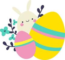 Easter eggs and Easter bunny cute illustration. Vector illustration for a greeting card, poster or social banner.