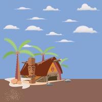 House vector in a desert with palm tree