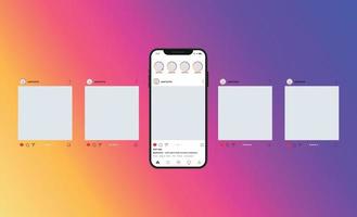 Instagram carousel or slide pages interface vector mockup with five pages