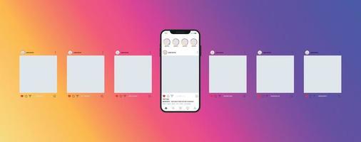 Instagram carousel or slide pages interface vector mockup with seven pages