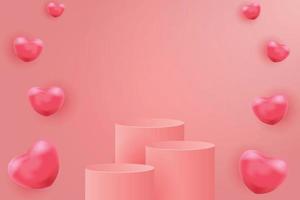 3D Display Podium Product Background with Hearts vector