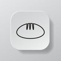 White square button with bread line icon, black outline baking on the white plate. Flat symbol sign vector illustration isolated on white background. Healthy nutrition concept