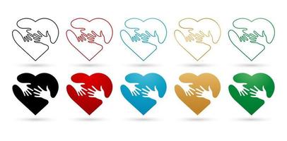 vector illustration colorful set of Hands and heart icons isolated on white background for Presentations, decks, User interface experience, wireframes, Branding, identity, Wedding and event stationery