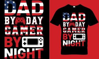 gaming typography t-shirt design with editable vector graphics. dad by day gamer by night