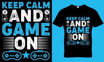 gaming typography t-shirt design with editable vector graphics. keep calm and game on