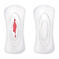 White clean and dirty, bloodstained sanitary pads. Women's personal hygiene product. White hygienic pad. Watercolor illustration. Isolated. vector