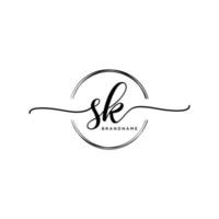 Initial SK feminine logo collections template. handwriting logo of initial signature, wedding, fashion, jewerly, boutique, floral and botanical with creative template for any company or business. vector