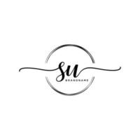 Initial SU feminine logo collections template. handwriting logo of initial signature, wedding, fashion, jewerly, boutique, floral and botanical with creative template for any company or business. vector