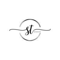 Initial ST feminine logo collections template. handwriting logo of initial signature, wedding, fashion, jewerly, boutique, floral and botanical with creative template for any company or business. vector