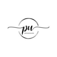 Initial PU feminine logo collections template. handwriting logo of initial signature, wedding, fashion, jewerly, boutique, floral and botanical with creative template for any company or business. vector