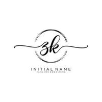 Initial ZK feminine logo collections template. handwriting logo of initial signature, wedding, fashion, jewerly, boutique, floral and botanical with creative template for any company or business. vector