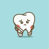 Cute cartoon sad bandage sore tooth character vector illustration health dentist icon