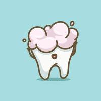 Cute cartoon happy foamy tooth toothpaste character vector illustration health dentist icon