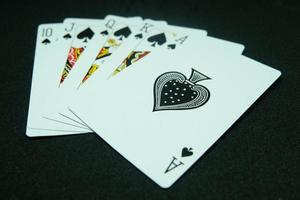 Royal Flush of Spade ,All the same suit, sequence A-K-Q-J-T in black background photo