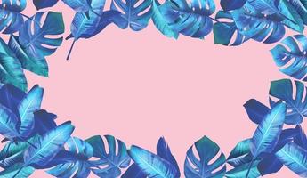 Tropical leaves on pink background. Monstera and banana leaves. Vector illustration. photo