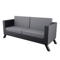 3D render low polygon black sofa icon isolated on transparent background png