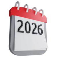 3D render new year 2026 calendar icon isolated on transparent background png