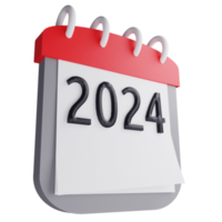3D render new year 2024 calendar icon isolated on transparent background png