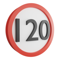 3D render 120 maximum speed limit sign icon isolated on transparent background, red mandatory sign png