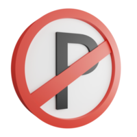 3D render no parking sign icon isolated on transparent background, red mandatory sign png