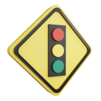 3D render traffic signal ahead sign icon isolated on transparent background, yellow cautionary sign png