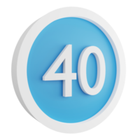 3d hacer 40 mínimo velocidad límite firmar icono aislado en transparente fondo, azul informativo firmar png