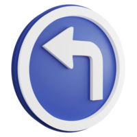 3D render turn left ahead sign icon isolated on transparent background, blue informative sign png