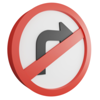 3D render no right turn sign icon isolated on transparent background, red mandatory sign png