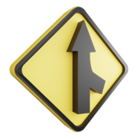 3D render merge sign icon isolated on transparent background, yellow cautionary sign png