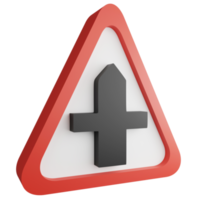 3D render crossroads ahead sign icon isolated on transparent background, red mandatory sign png