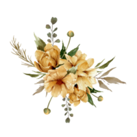 aquarelle d'or fleurs bouquet arrangement illustration png